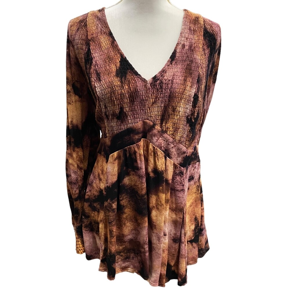 TORRID Black, Orange Brown Long Sleeve V-Neck Top Size 14/16